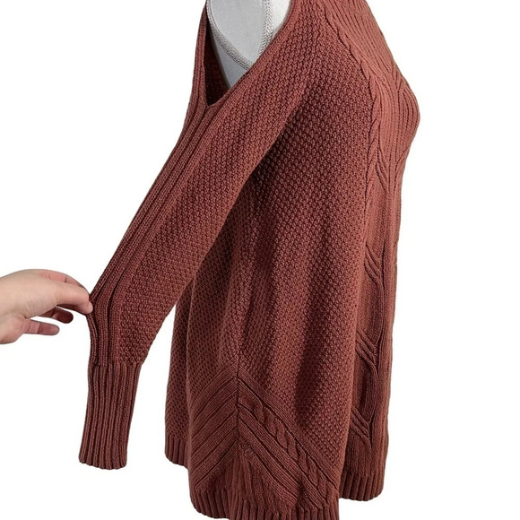 Express Brown Cable Knit Dress Small Cold Shoulder Solid Pattern Pullover Casual - Picture 5 of 9